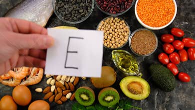 Foods that contain vitamin E. Selective focus.