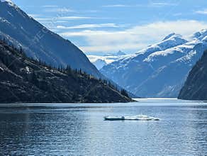 Floating Icebergs and tall mountains with snow on top