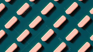 Abstract seamless pattern of light pink elongated objects with rounded corners on dark teal background