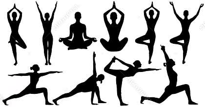 Yoga Poses Woman Silhouette Isolated Over White Background