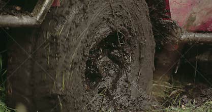 Turning wheel of a 4x4 offroad vehicle on the mud FS700 4K