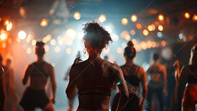 Teenagers dance at a colorful zumba fitness class in a lively setting Generative AI