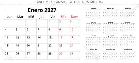 2027 spanish calendar set for Spain printable monthly pages