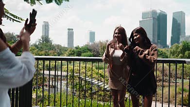 Young influencers dancing for a social media video in bangkok