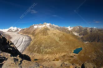 Majestic view to Aletsch glacier, the largest gracier in Alps an