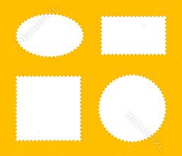 Postcards or letters backdrops with empty borders. Coupon, label, tag, box with wavy, wiggly perforated edges. Postage