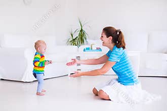 Baby making his first steps