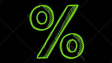 green hand drawn percent symbol line boil effect animation