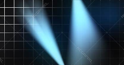 Futuristic grid technology background with volumetric spotlight beams moving.