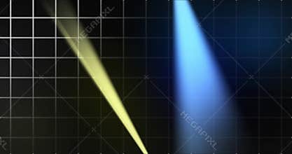 Futuristic grid technology background with volumetric spotlight beams moving.