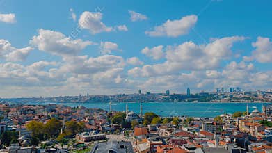 Timelapse: ships moving on the Bosphorus with pedestrians in Istanbul