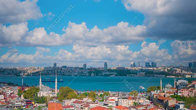 Timelapse: ships moving on the Bosphorus under fast clouds in Istanbul