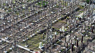 Aerial view of power substation