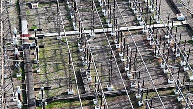 Aerial view of an outdoor electrical substation