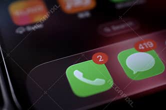 Klang, Malaysia: September 26th, 2026- Call and Messages Notifications on Smartphone Showing Digital Communication Overload