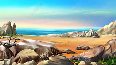 Rocky Shore Against Blue Sky
