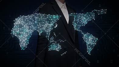 Businesswoman touching screen, IoT technology connect global world map. dots makes world map, internet of things1.