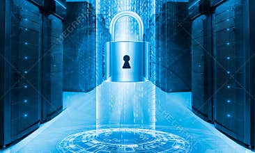 Server data protection concept. Database insurance. Safety of information from virus cyber digital internet technology