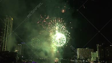 Firework at Chao Phraya River in countdown celebration new year party 2016