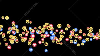 Facebook live reactions - Mixed of reactions emoji in streaming live video on alpha channel