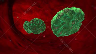 Mutating blood cell. AIDS. Blood cancer oncology, leukemia. 3D animation