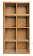 Empty wooden shelf, bookshelf or bookcase isolated on white