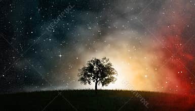 Tree of Life in front of Night Sky Cosmos