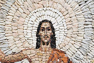 A stone mosaic of Jesus Christ resurrection
