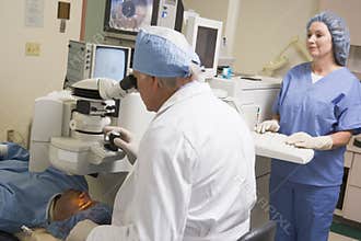 Opthamologist Performing Laser Eye Treatment