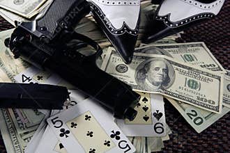 Game guns and dollars, clasic mafia gangster still