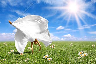 Beautiful Happy Bride Doing a Cartwheel