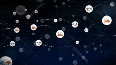 Animation network of people joining and teamwork partner cooperation growing rapidly into social media or multi level marketing