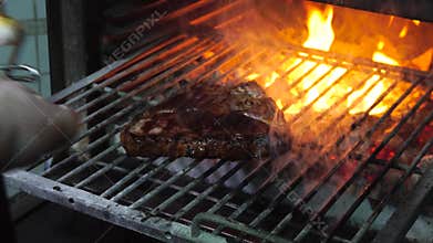 Tasty grilled steak in oven