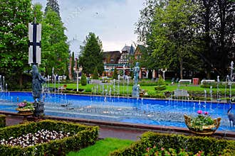 Park landscape German area in Europa Park at spring