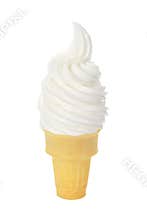 Vanilla Soft Serve Ice Cream in Wafer Cone on White Background