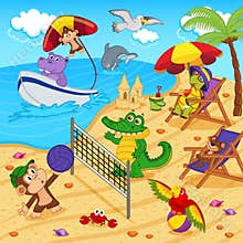 Animals resting on beach