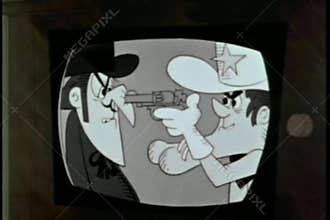 Close-up cartoon playing on television set