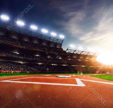 Professional baseball grand arena in sunlight