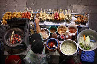 Top view of a Thai street food vendor in Bangkok
