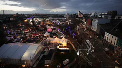 Christmas Market at night. Areal view