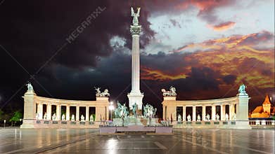 Heroes Square in Budapest Hungary Time lapse