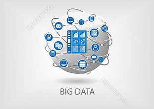 Big data digital analytics dashboard illustration.