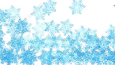4K Light blue crystal snowflakes is falling down on a white