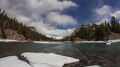 Dolly shot of clouds formation at Bow River