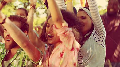 In high quality 4k format excited music fan at festival