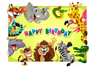 Happy Birthday card with Jungle animals