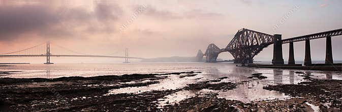 Forth Bridges Panorama Sunset