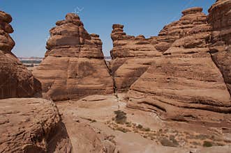 Rock formations in MadaÃ®n Saleh, Saudi Arabia