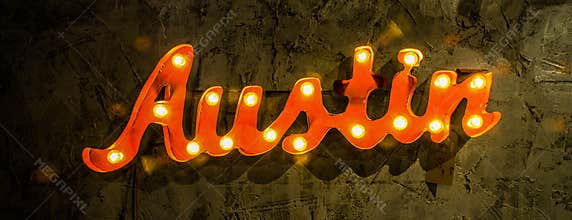 Austin Metal Sign red light up wall hanging