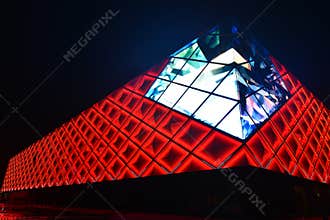 Led lights curtain wall of modern commercial building